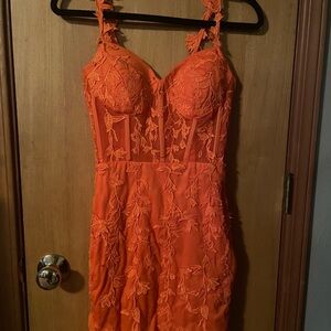 Orange Floral Lace Homecoming Dress Size 0